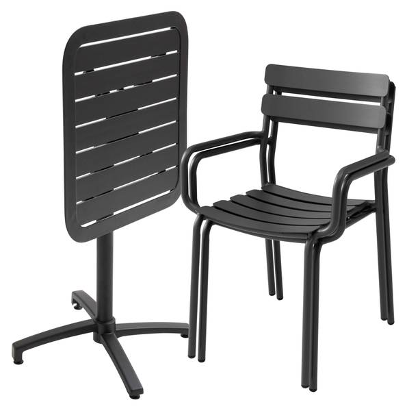 Gartenessgruppe 3-tlg Almada Schwarz - Metall - 70 x 72 x 70 cm