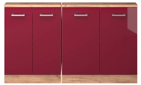 Kastenset voor schuine wand Rion 56006 hoogglans rood - eikenhouten look - Breedte: 140 cm