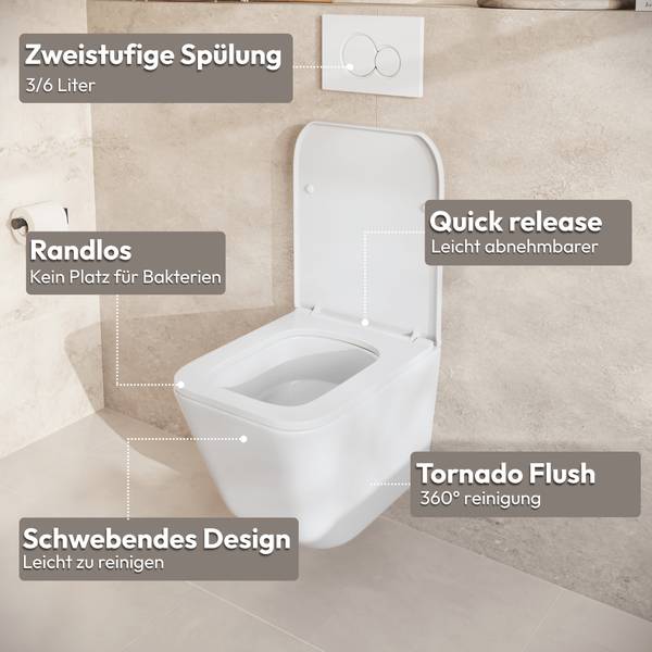 Wand WC mit Unterputzspülkasten Linea Weiß - Keramik - 37 x 37 x 49 cm