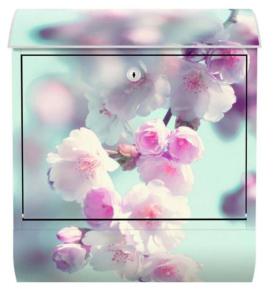 Briefkasten Farbenfrohe Kirschblüten Pink - Stahl - 39 x 46 x 13 cm