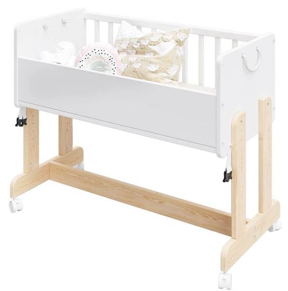 Beistellbett mit Matratze L61 Weiß - Kiefer - 44 x 76 x 94 cm