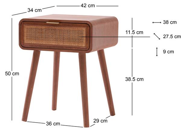Nachttisch MALI Braun - Rattan - 42 x 50 x 34 cm