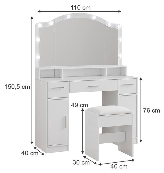 Coiffeuse Lumira 54731 Blanc - Bois manufacturé - 110 x 151 x 40 cm