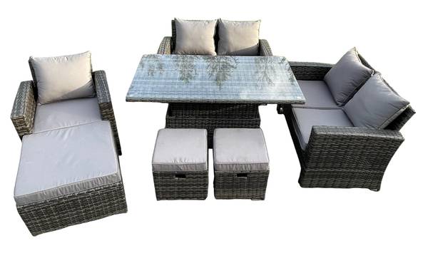 Balkon Lounge Sitzgruppe A(7er-Set) Grau - Webstoff - 80 x 68 x 140 cm