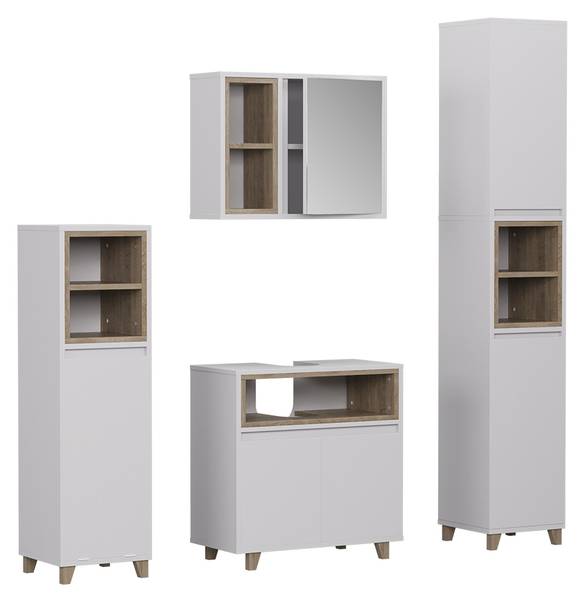 Badmöbel-Set Elnor 57562 4er Set Eiche Dakota Dekor - Reinweiß