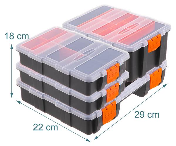 Sorteerbox set van 4 zwart - oranje - polypropeen - 29 x 18 x 22 cm