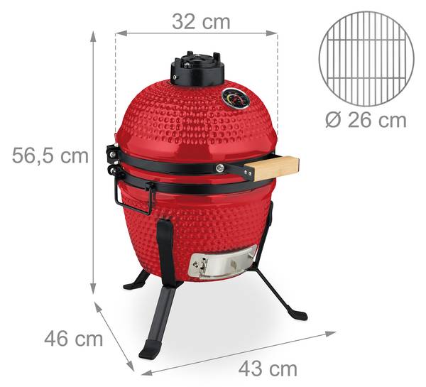 Kamado Grill aus Keramik Schwarz - Rot