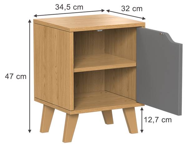 Nachtkastje Malu 56397 antracietkleurig - grijs - Dakota eikenhouten look