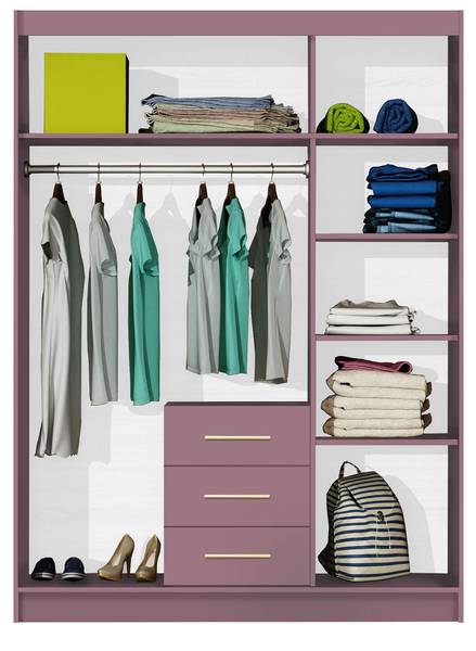 Kleiderschrank Bali D3 II mit Aufsatz Pink - Holzwerkstoff - 147 x 245 x 58 cm
