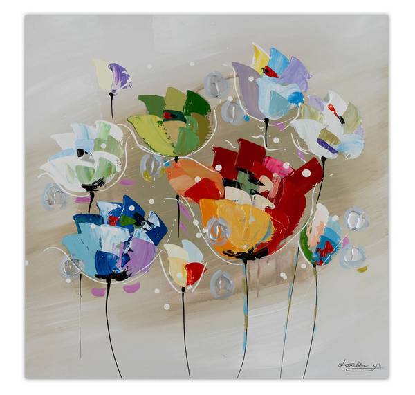 Acrylbild Handgemalt Blüten Zeh Baumwollstoff - 60 x 60 x 4 cm