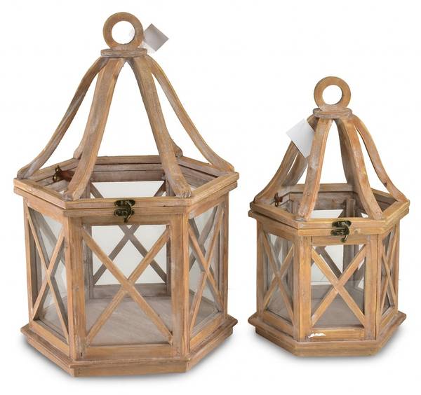 Laternen LOKKE 2-er Set Beige - Massivholz - 34 x 52 x 34 cm