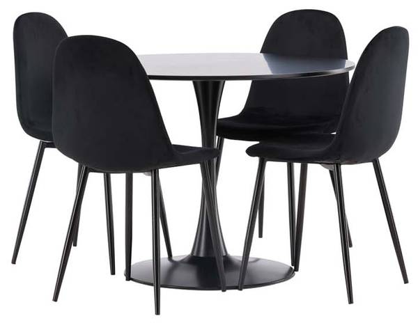 Eetkamerset Glade 4 (5-delig) zwart - geweven stof - 100 x 74 x 100 cm