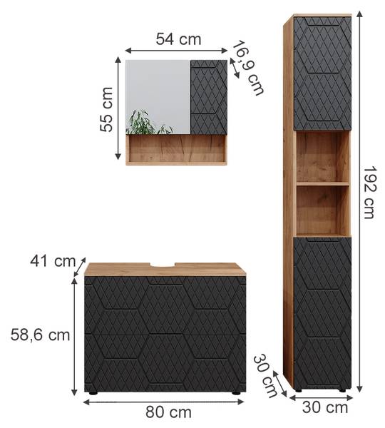 Meubles bain Irma 47178 Gris - Bois manufacturé - 80 x 59 x 41 cm