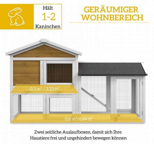 Kaninchenstall D51-101V00YL Gelb - Massivholz - 54 x 84 x 147 cm