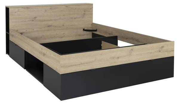 Bettrahmen CIKETO Schwarz - Holz teilmassiv - 145 x 77 x 217 cm