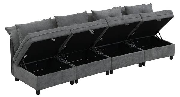 Sofaset Gaia Ⅰ Grau - Kunststoff - Massivholz - Textil - 76 x 87 x 274 cm