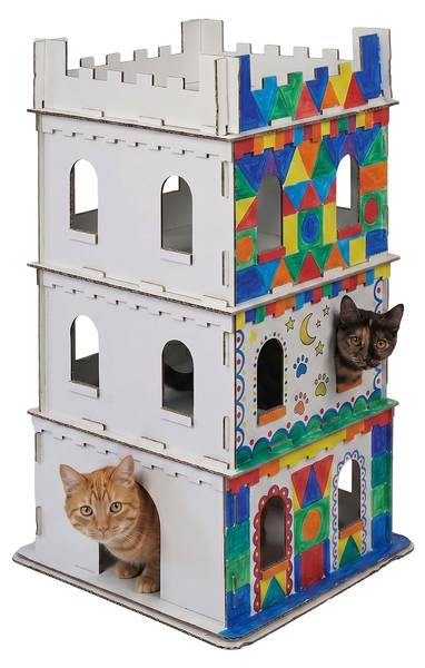 Katzenburg XL aus Pappe Weiß