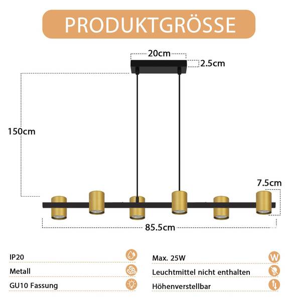 Hanglamp Lipscomb goud - metaal - 12 x 155 x 85 cm
