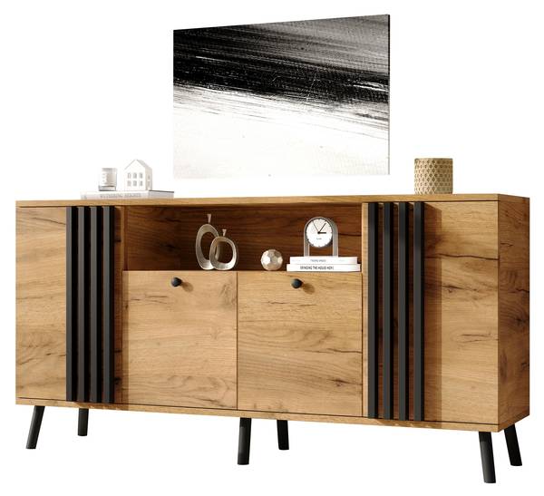 Sideboard Astraios Ⅷ Schwarz - Braun - Holzwerkstoff - Massivholz - 140 x 71 x 35 cm