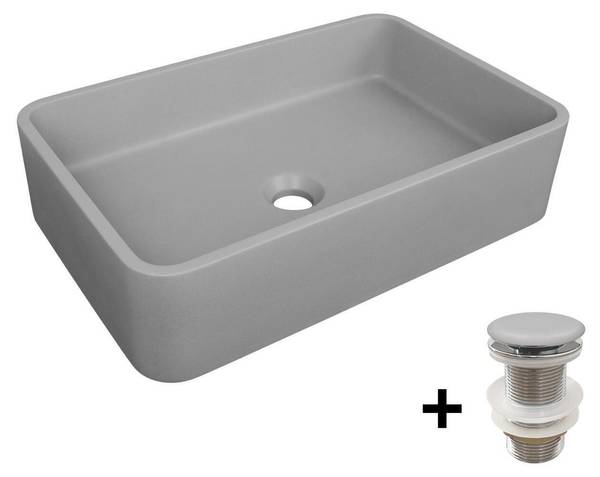 Aufsatzwaschbecken-Set ALAN 2-teilig Grau - Stein - 50 x 12 x 33 cm