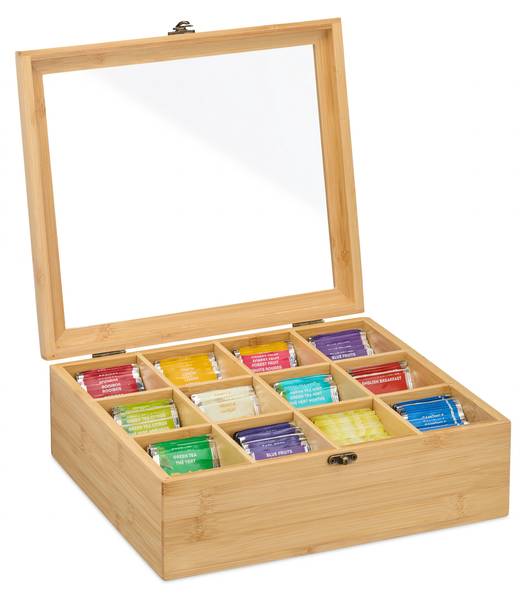 Teebox mit 12 Fächern Braun - Bambus - Holzwerkstoff - Kunststoff - 32 x 11 x 28 cm