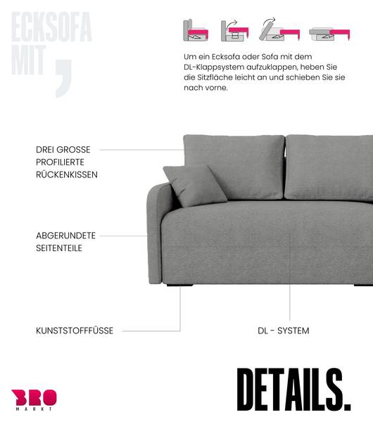 Ecksofa mit Schlaffunktion MALEN Dunkelgrau