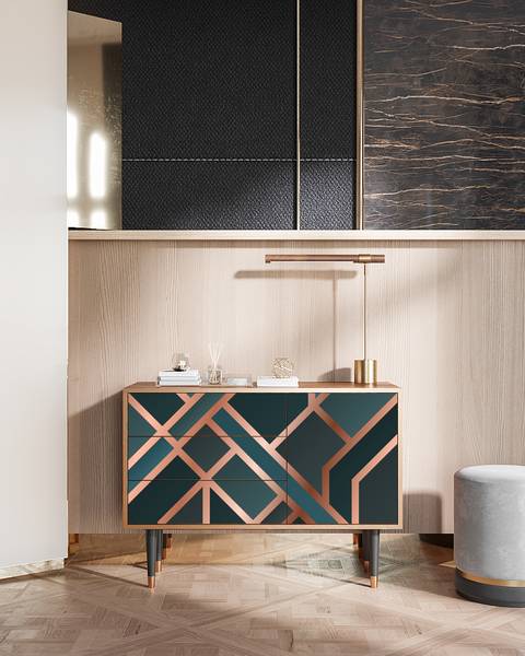 Sideboard S3 Walnuss Blau - Holzwerkstoff - 115 x 84 x 41 cm