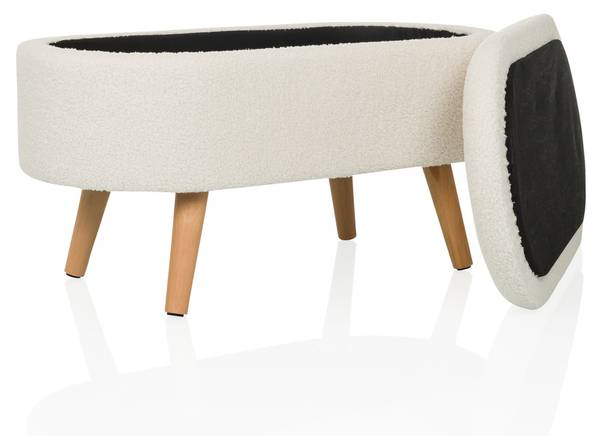 Sitzbank STORIANO Weiß - Strukturstoff - Polyester - Kernbuche - 47 x 43 x 82 cm