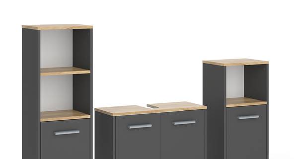Badkamermeubelset Karli 55499 set van 3 antracietkleurig - eikenhouten look