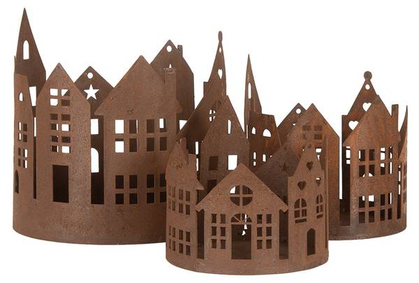 Decoratie Beeld Huis Xmas&Yson Set van 3 bruin - metaal - 16 x 16 x 16 cm