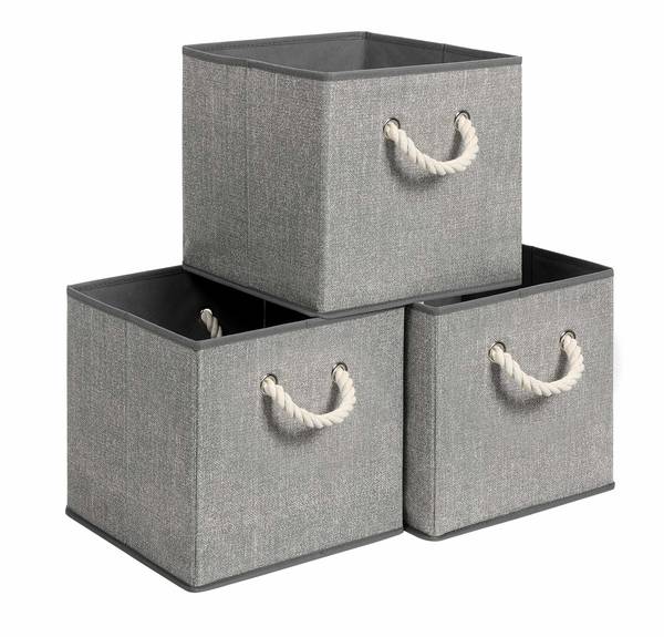3er-Set Aufbewahrungsbox Faltbox Grau - Textil - 30 x 30 x 30 cm