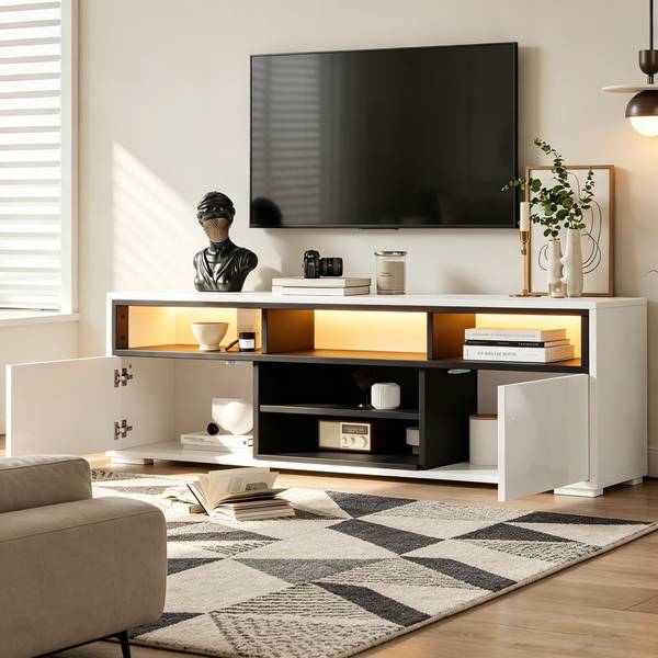 TV-Schrank Endymion Ⅴ Schwarz - Weiß - Holzwerkstoff - 35 x 50 x 150 cm