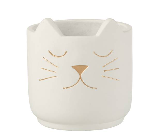 Blumentopf Katze Weiß - Pinie - 14 x 15 x 14 cm
