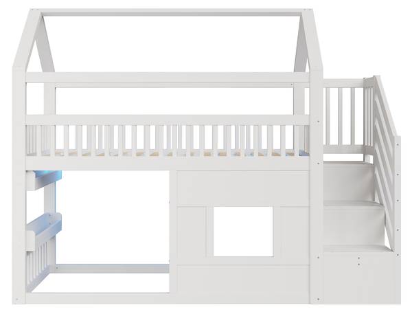 Holzhausbett Oneiros Ⅰ Weiß - Holzwerkstoff - Massivholz - 95 x 189 x 254 cm