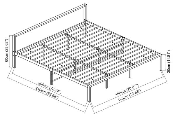 Metallbett Imatra Schwarz - Metall - 185 x 60 x 210 cm