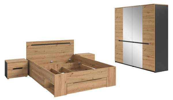 Schlafzimmer-Set Canu (4-teilig) Braun - Holzwerkstoff - Holz teilmassiv - 1 x 1 x 1 cm