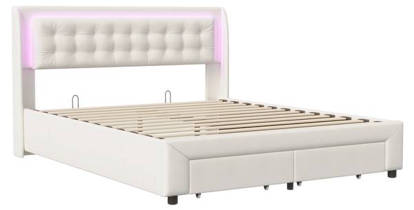 Polsterbett Luftdruck YHSPT93 Beige - Metall - Massivholz - 145 x 101 x 193 cm