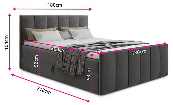 Boxspringbett Star Lux Grau - Liegefläche Breite: 180 cm
