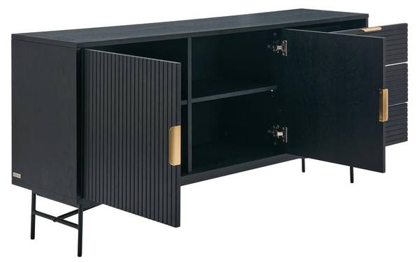 Sideboard SIRIOLA Schwarz - Gold - Holz teilmassiv - 40 x 75 x 160 cm