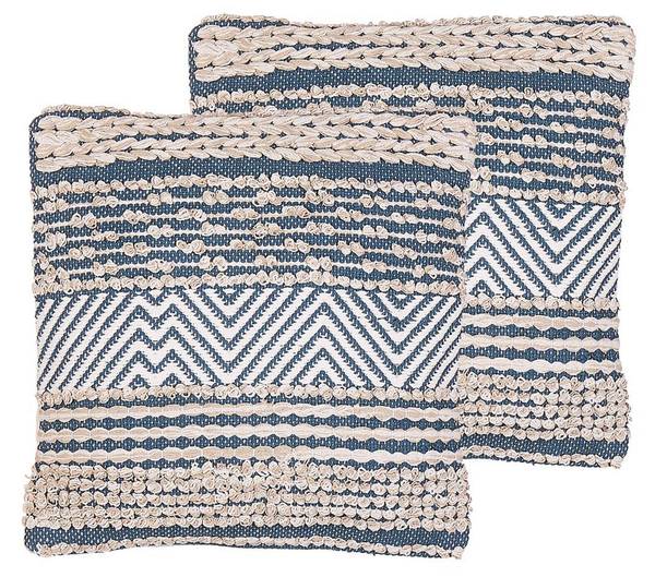 Dekokissen DEWBERRY 2-tlg Beige - Blau - Naturfaser - 45 x 10 x 45 cm