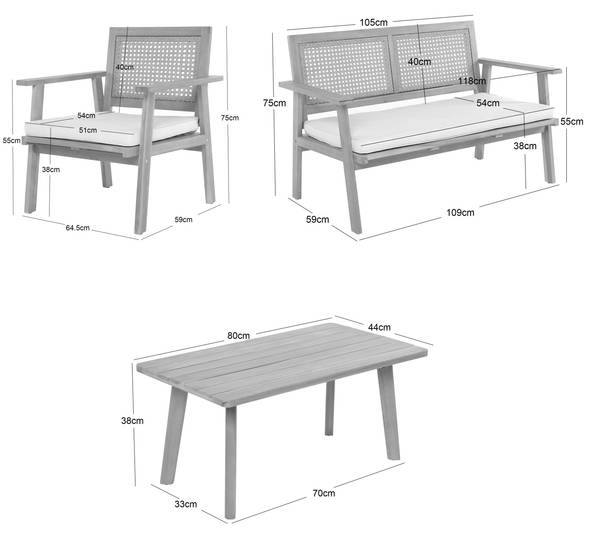 Gartenmöbel Set TEMUCO 4-tellig Pink - Massivholz - 118 x 75 x 59 cm