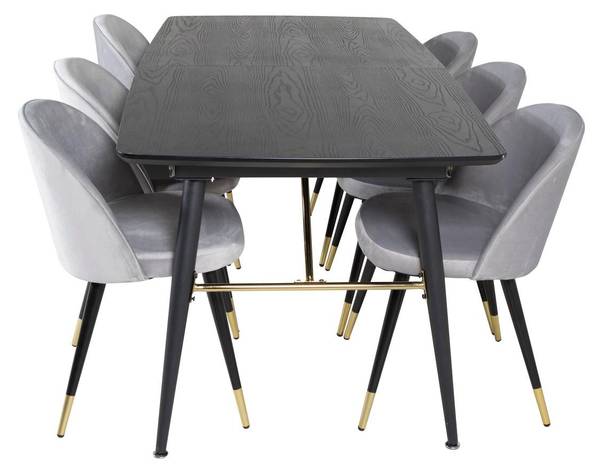 Essgruppe Gold + Velvet (7-teilig) Grau - Samt - 180 x 76 x 85 cm