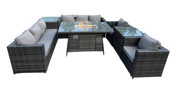 8-Sitzer PE Rattan Tisch Gartenmöbel Grau - Webstoff - Polyresin - 65 x 66 x 176 cm