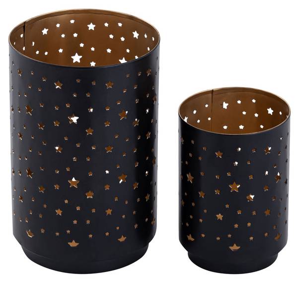 Teelichthalter Kerzenständer 2er Set Schwarz - Metall - 11 x 16 x 11 cm