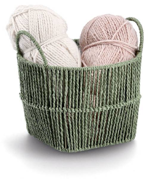 Aufbewahrungskorb, Papiergeflecht Grün - Papier - 26 x 18 x 26 cm