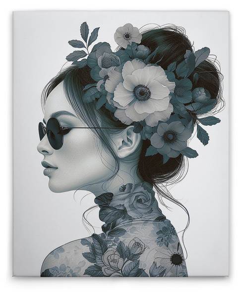 Leinwandbild Flowergirl Blue Blau - Textil - 40 x 50 x 2 cm