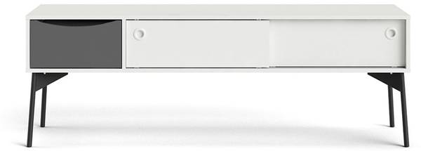 Table TV Elly Blanc - En partie en bois massif - 154 x 53 x 39 cm