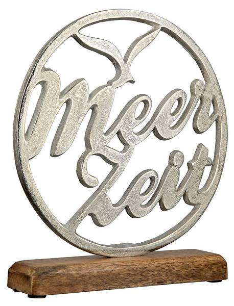 Standrelief Meerzeit Braun - Silber - Metall - Massivholz - 22 x 25 x 5 cm
