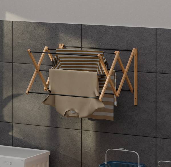 Wanddroogrek uitschuifbaar bamboe zwart - lichtbruin