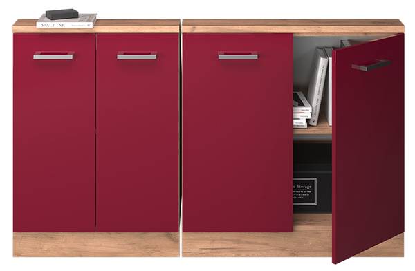 Kastenset voor schuine wand Rion 56006 hoogglans rood - eikenhouten look - Breedte: 140 cm
